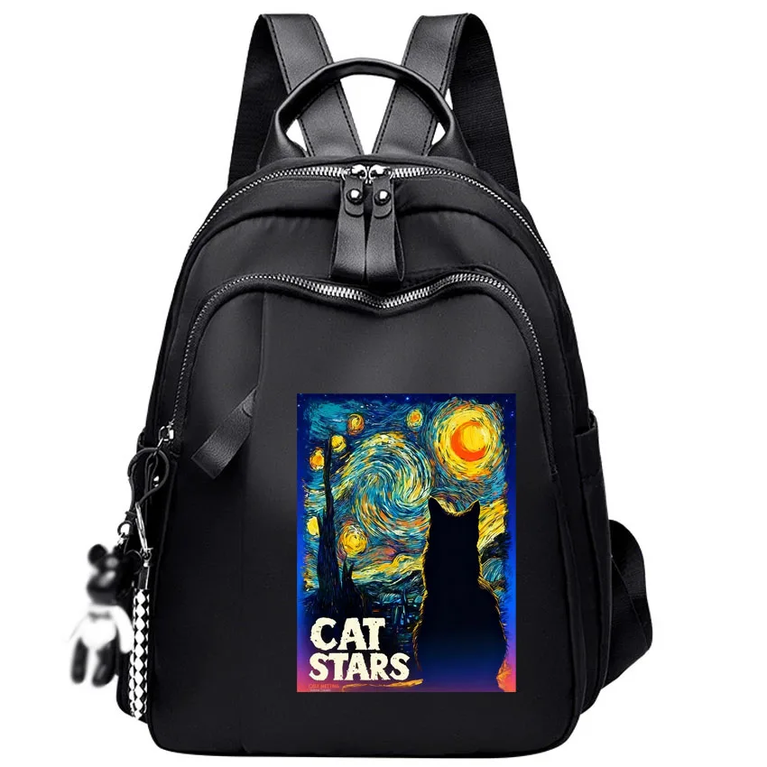

Женский многофункциональный модный рюкзак-оксфорд для путешествий, милый рюкзак с принтом «Черная кошка и звездное небо», сумка через плечо, черный