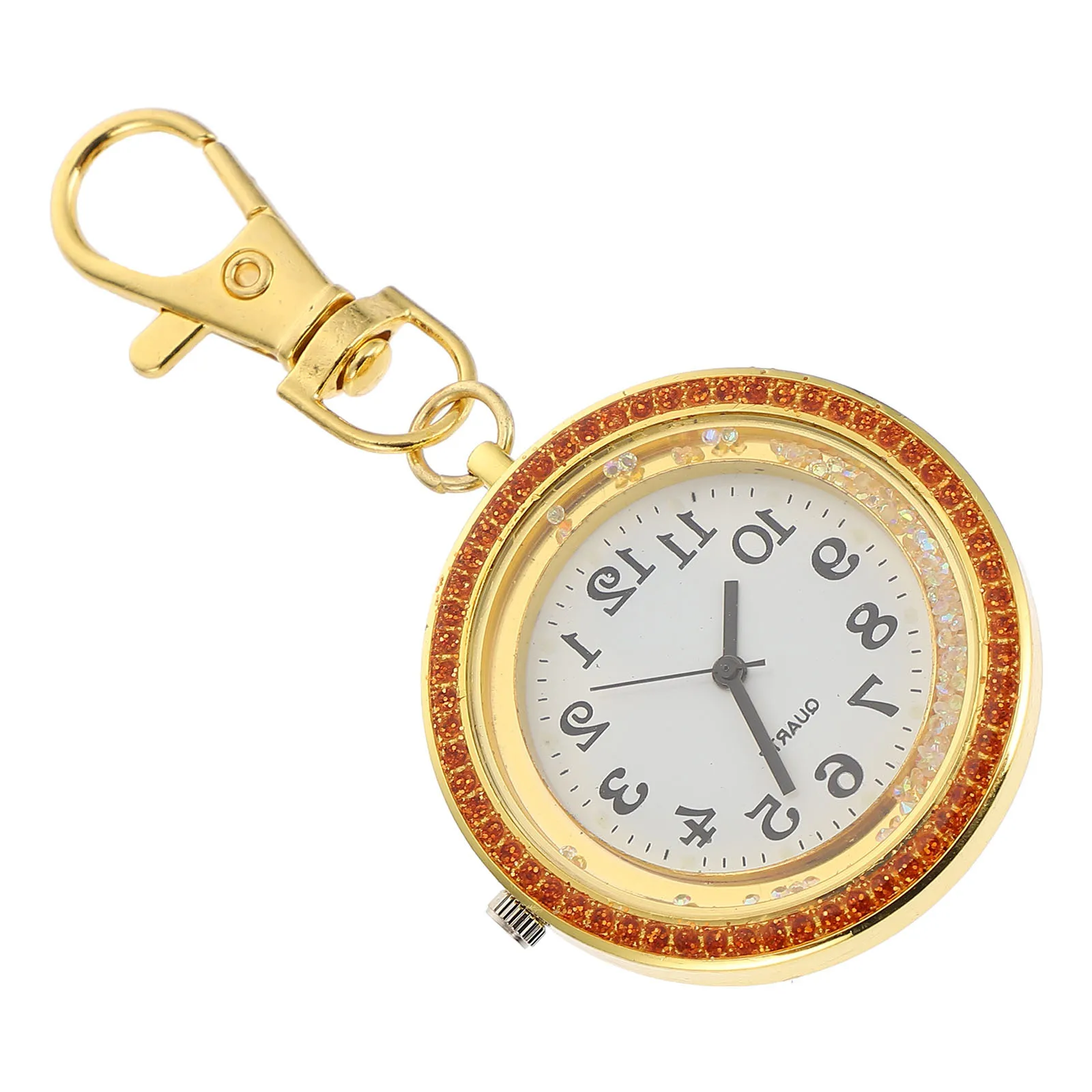 

1Pcs Stylish Quartz Pocket Watch with Rhinestones Secure Key Buckle Hanging Watch for Women Men Portable Timepiece