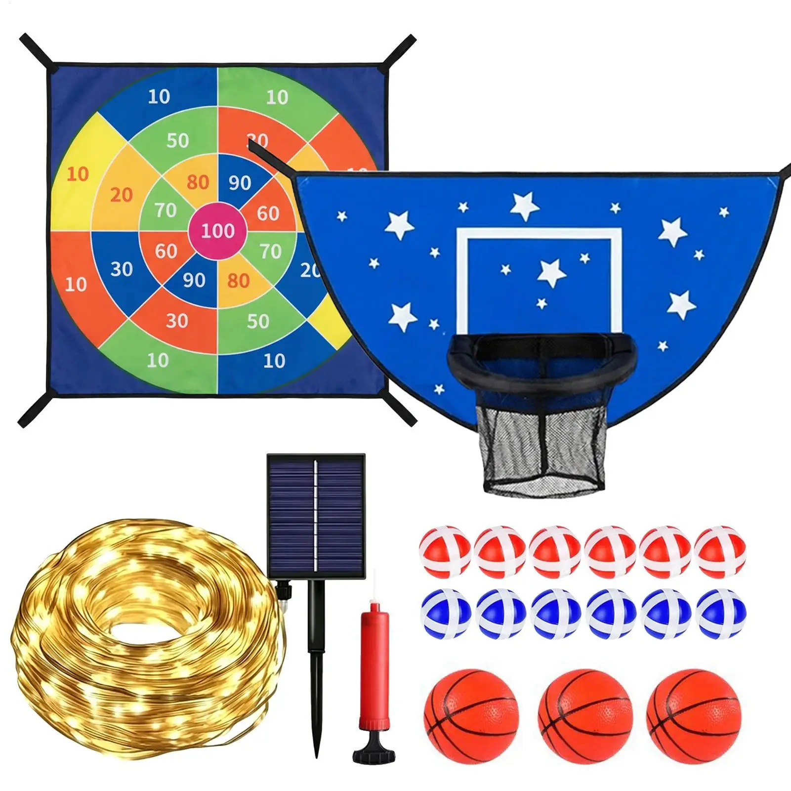 

Trampoline Accessories Kit With Dart Board Fun Attachment Basketball Hoop For Trampoline Outdoor For Kids Boys Girls Adults Home