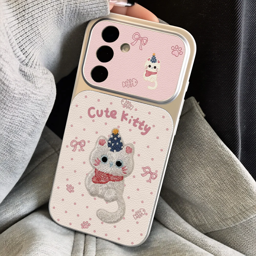 Cute Kitty Leather Lanyard Case For Samsung A36 A37 A55 A56 A57 S26 Ultra S24 FE S25 Plus A27 A26 A17 A16 A07 Wrist Strap Cover