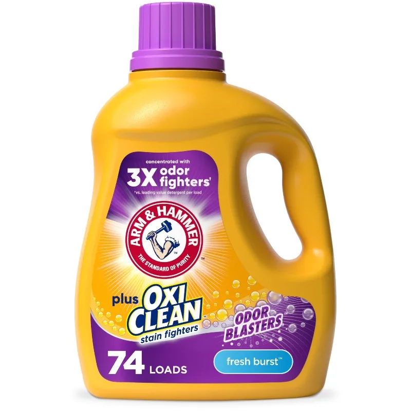 ARM & HAMMER Plus OxiClean with Odor Blasters Liquid Laundry Detergent, Fresh Burst, 96.2 Fl Oz