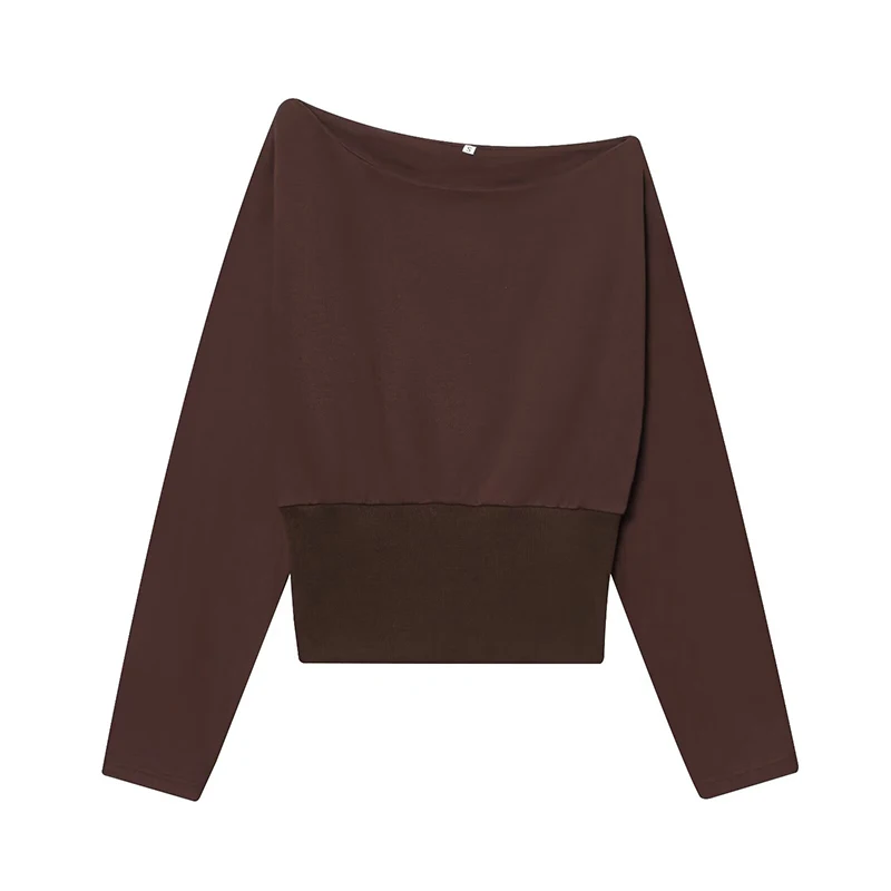 

Новая женская асимметричная вязаная толстовка с длинным рукавом 2026 года, однотонная, в уличном стиле, пуловер