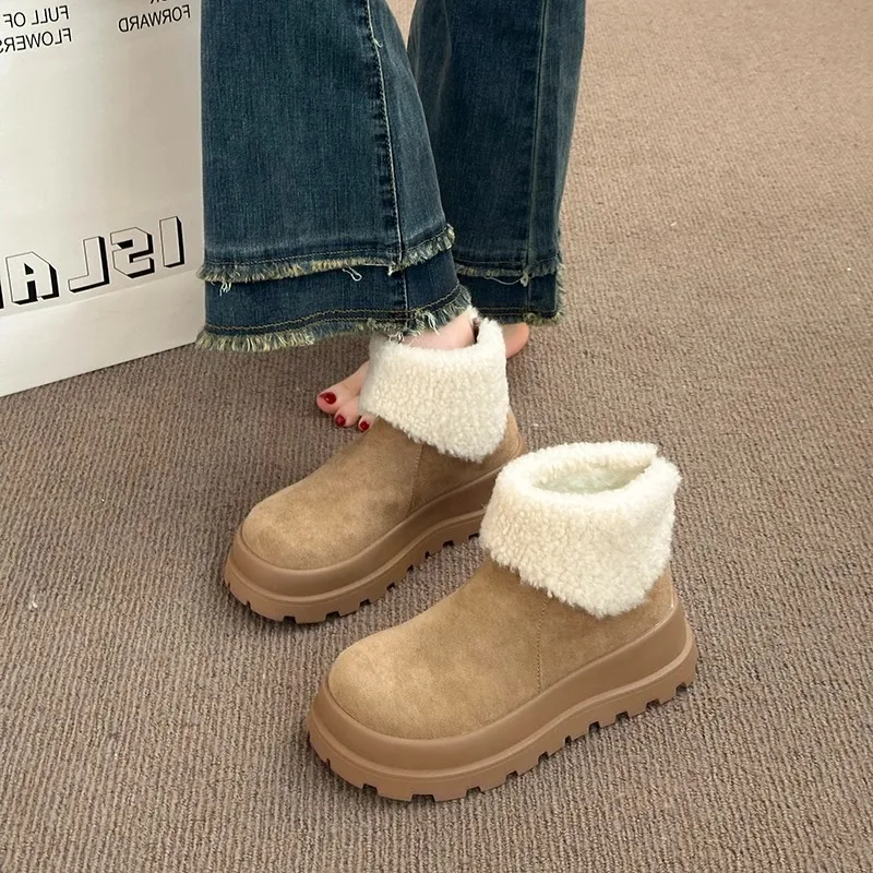 الشتاء خمر مكتنزة النساء الفراء بطانة الثلوج الأحذية موجزة الارتفاع زيادة أحذية السيدات في الهواء الطلق الراحة الدافئة القطن الجوارب القصيرة #2