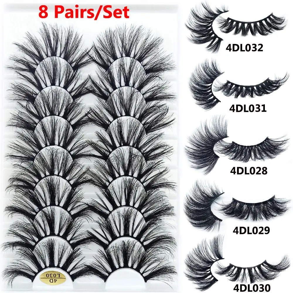 8 Pairs 4D Mink False Eyelashes Eye Lash Extension 25MM Full Volume Thick Wispies Fluffy Long Natural Handmade Eyes Makeup