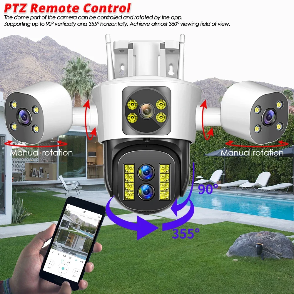 WIFI Beveiligingscamera Buiten 16 MP Drie schermen Draadloze CCTV 360 °   PTZ 10X Zoom Smart Home Surveillance IP-camera's Auto Tracking