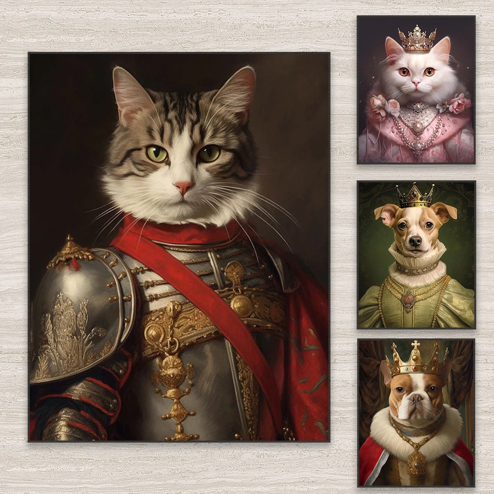 

Custom Renaissance Pet Portrait Poster Custom Warrior Pet from Photo Prints King Pet Portrait Canvas Painting Funny Animal Gifts