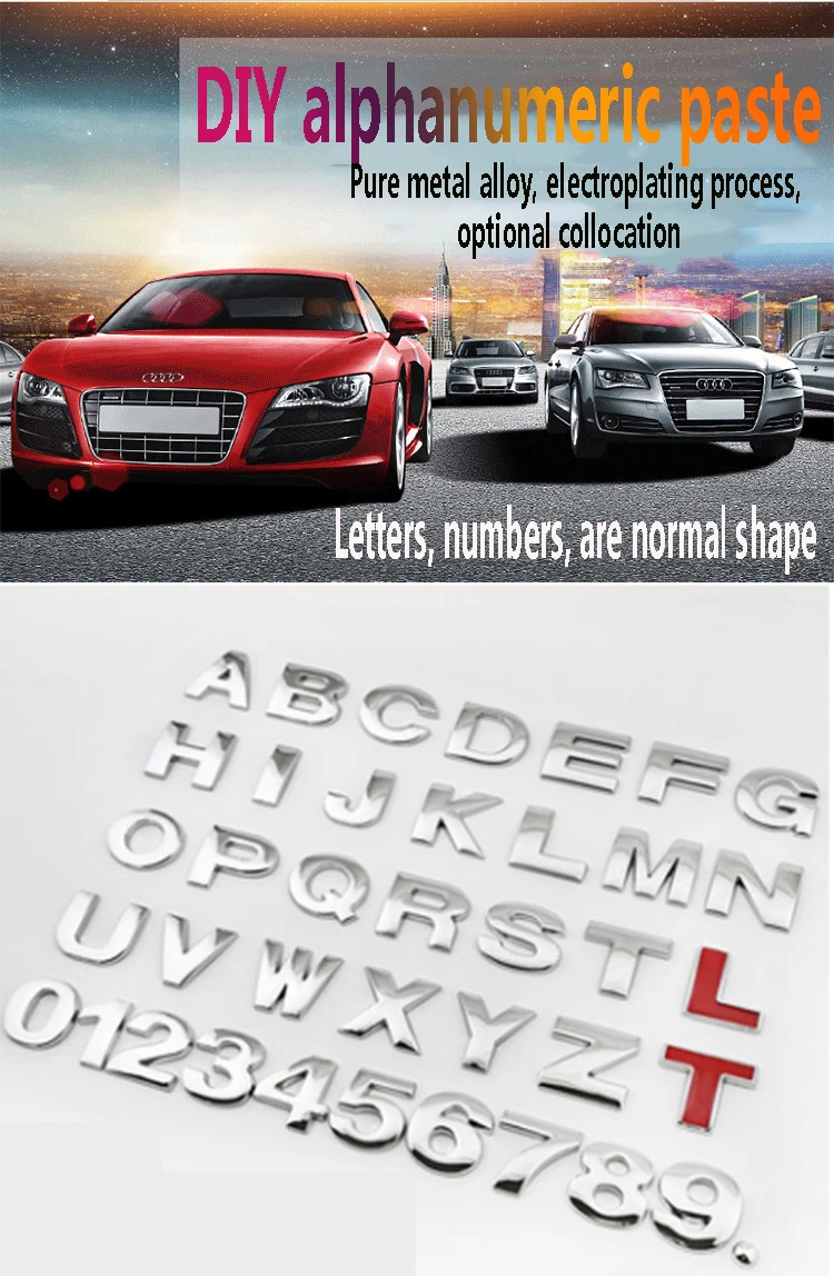 3D DIY Metal Letters Alphabet Emblem Decals Numbers Labeling Car Side Fender Sticker Rear Trunk Logo Digital Badge Accessories