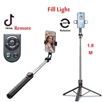 Palo de Selfie inalámbrico Bluetooth extendido de 1,8 M de largo, soporte para transmisión en vivo, trípode plegable con luz de relleno para teléfonos inteligentes