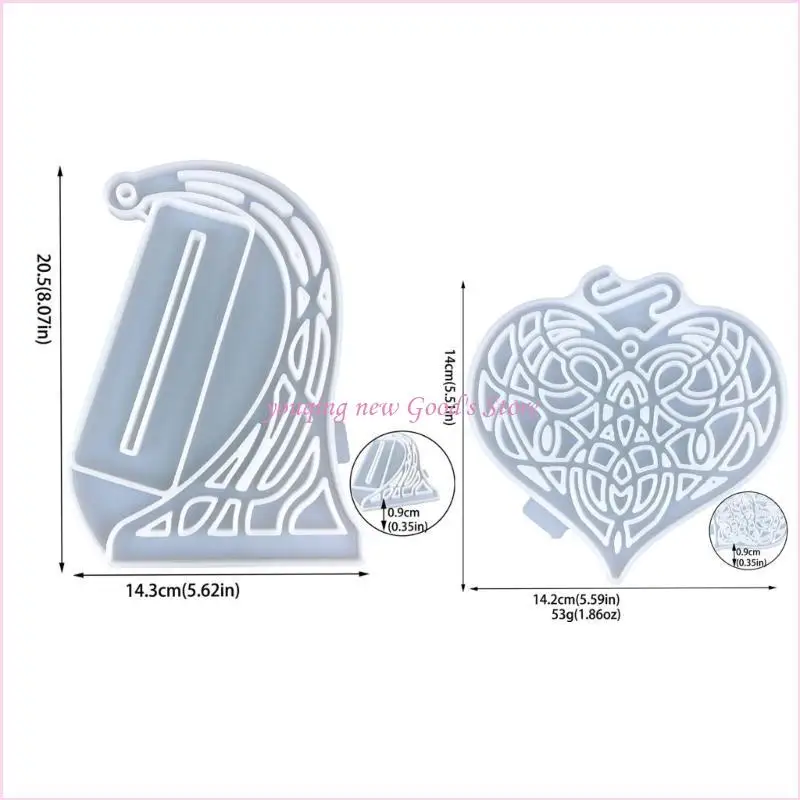 57QA قالب سيليكون على شكل قلب مجوف معلق من الراتنج قوالب صب للزينة مصنوعة يدويًا #6