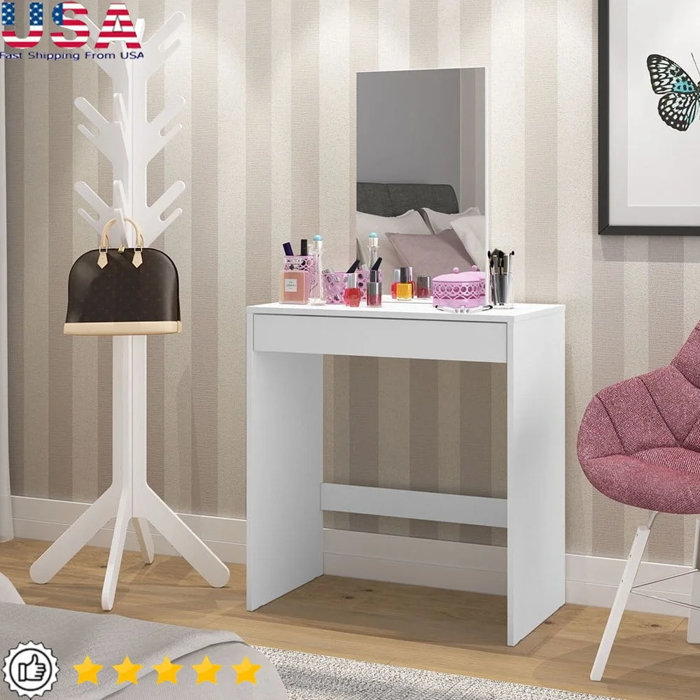 

Modern Makeup Vanity Table with Mirror Compact Design Large Storage Drawer Bedroom Furniture Melamine Finish Soft Close