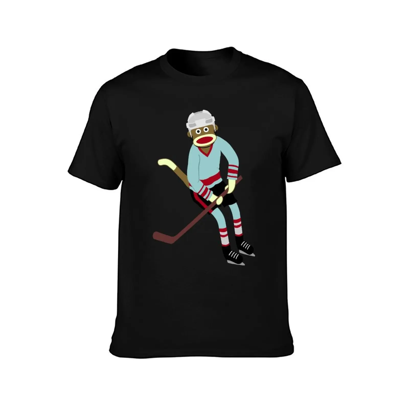 Sock Monkey Hockey Player T-Shirt Minimalist Plain Crew Neck T-Shirt