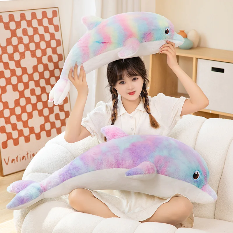 Simulated Fluffy Dolphin Plush Toys Home Decor Cute Sea Animals Cartoon Stuffed Creative Sleeping Appease Pillow Doll Kids Gift