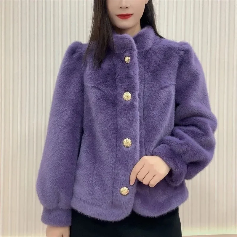 

High-Quality Fur Coat Women 2026New Winter Fur Jacket Stand-UP Mink Outwear Short Environment Protection Mao Mao Overcoat Female