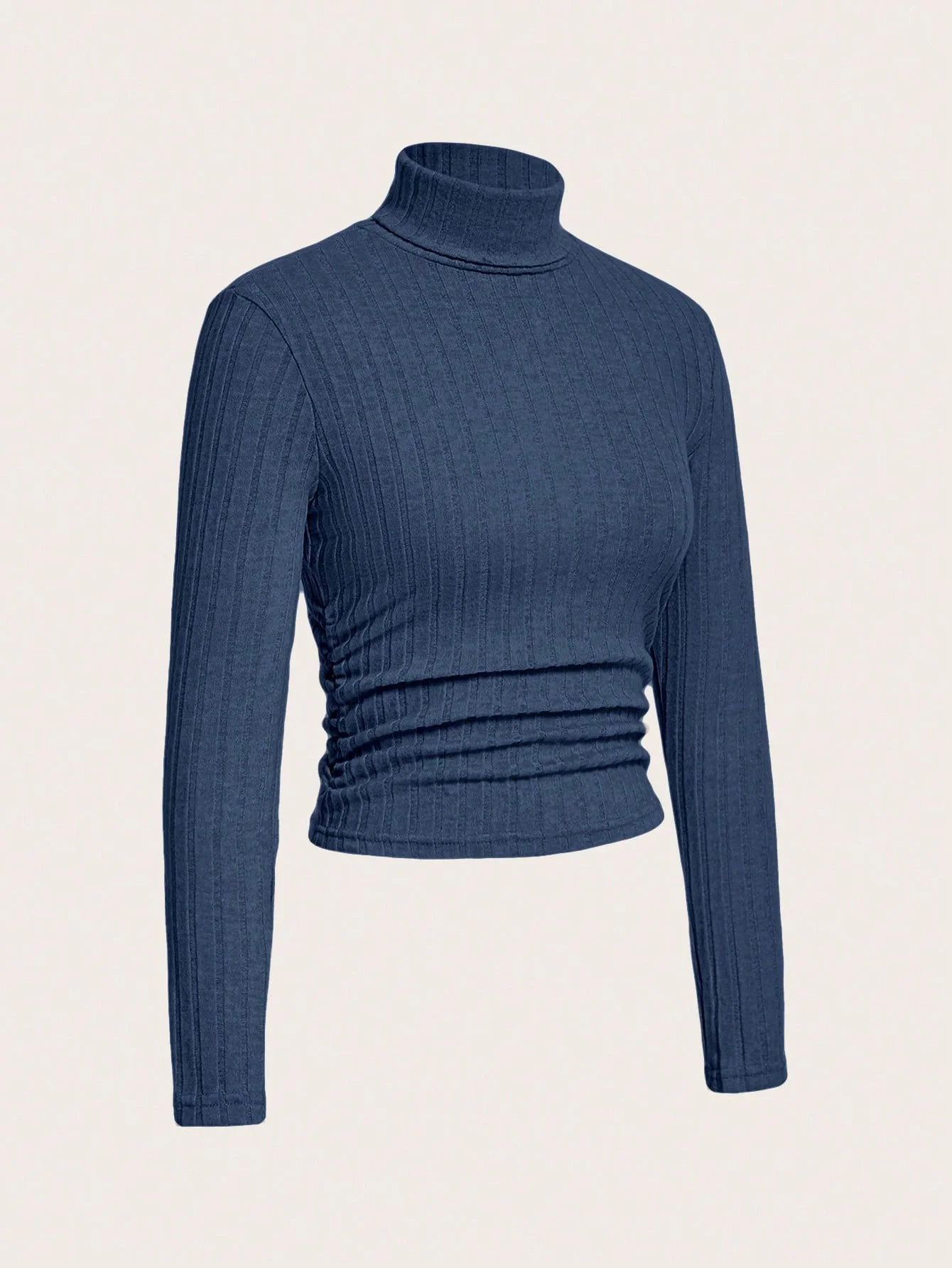 Autumn and winter high-neck solid color casual and elegant long-sleeved brushed pit knitted T-shirt top