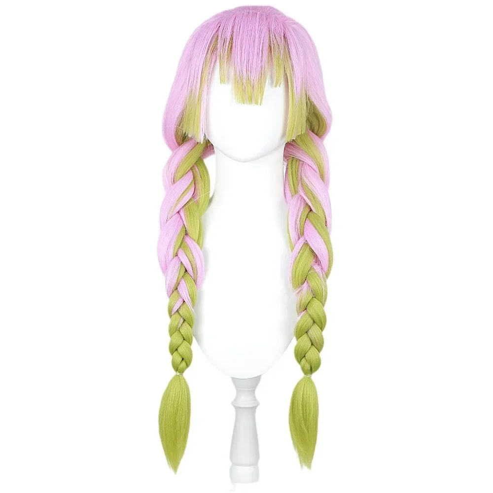 Kanroji Mitsuri Cosplay Pruik Anime DemonSlayer Pruiken Kanroji Mitsuri Gradiënt Gevlochten Haar Cosplay Pruiken