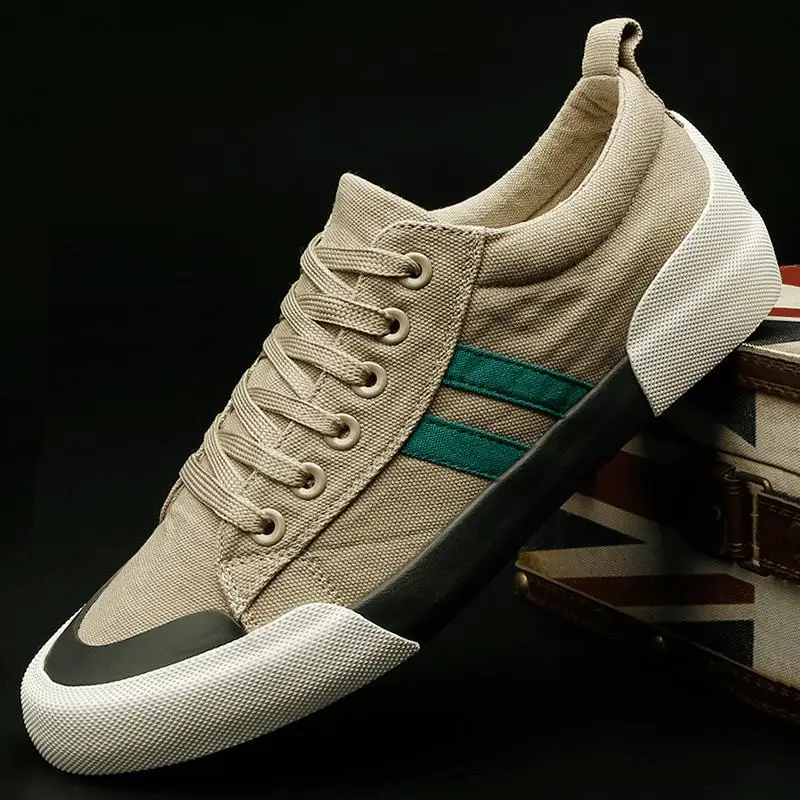 BoDa Men's Summer Lightweight Canvas Shoes Low Cut Breathable Fashionable Flat Heel Casual All-Match Trendy Board Shoes