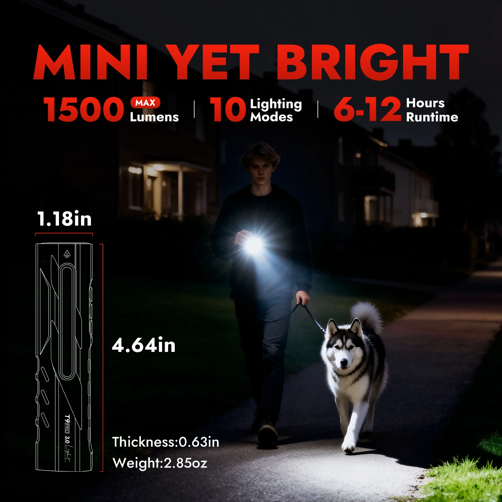 Warsun T9PRO LED Keychain Flashlight 1500Lm Portable Mini Torch Light with Magnet Pocket Lantern Flood Work Light
