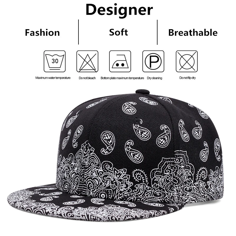 2024 New Fashion West Coast Cashew Flower Printing Snapback Cap Outdoor Sun Men Woman Baseball Hat Adjustable