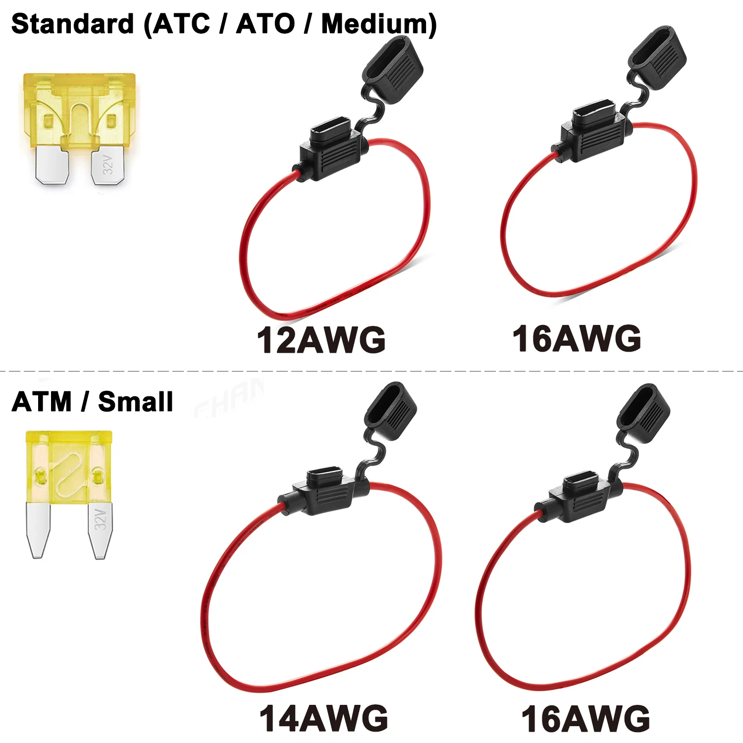 Auto Car Blade Inline ATC ATO Medium ATM Small Fuse Waterproof Holder Block Tap 12 14 16 AWG 20 30 40 Amp 12V 32V Wire Connector