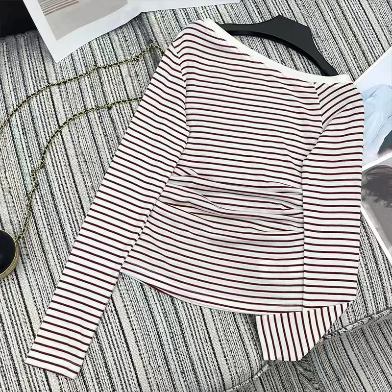

High quality Women's long sleeved t-shirt with Two tone stripes top, sexy and slim fit new style All season wearable 25121209