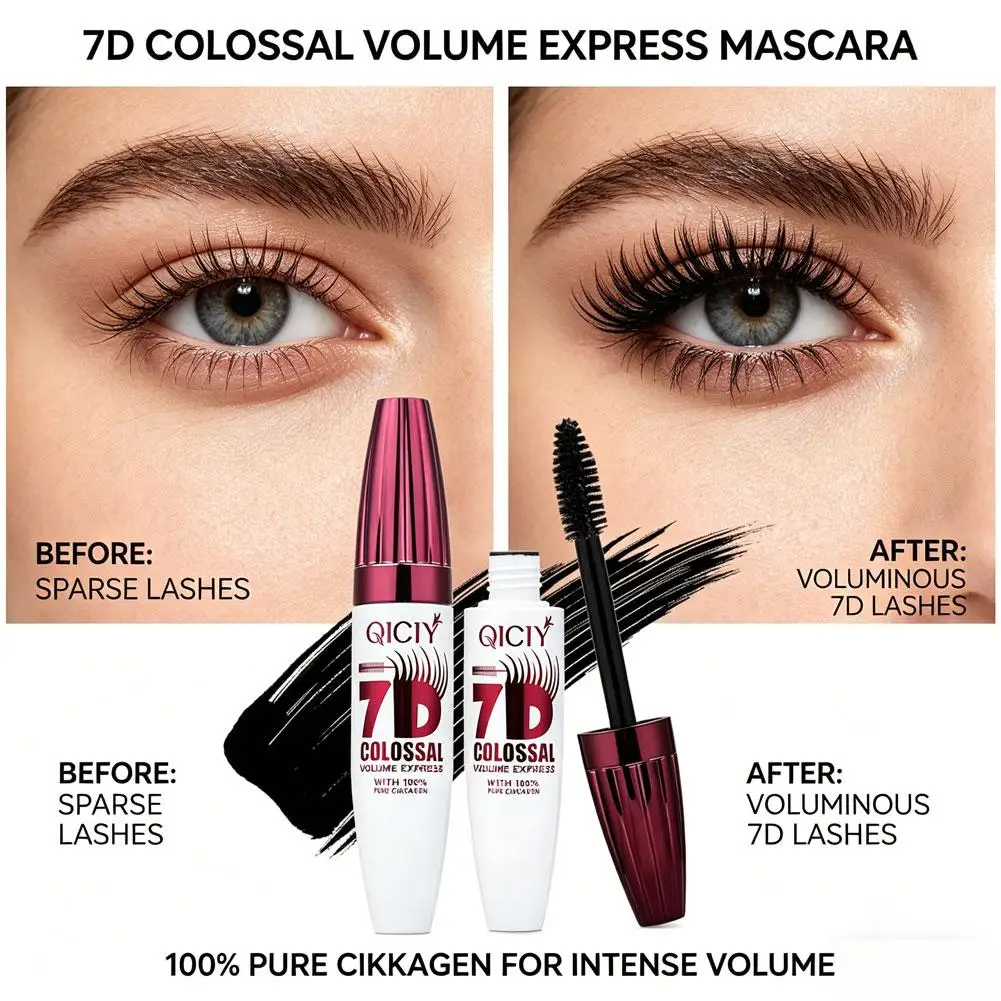 7D Wasserfeste Mascara Langanhaltend Volumen Gebend Verdickend Schwarzes Augen-Make-up Mit Reinem Kollagen Wimpernpflege-Bürste 2026