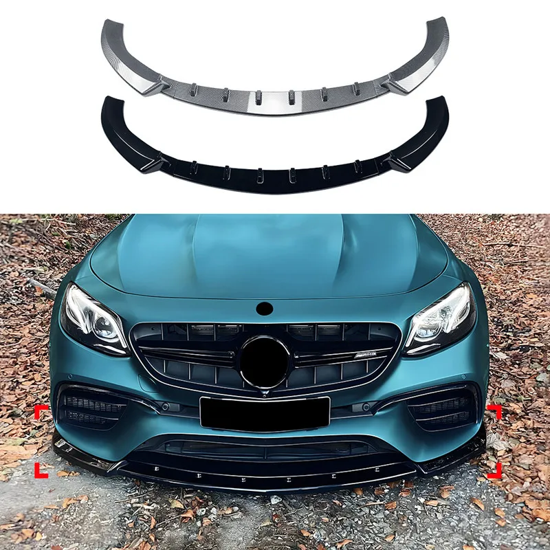 For Mercedes Benz E-Class W213 E63 AMG 2016-2020 Black Carbon Car Front Bumper Lip Splitter Diffuser Body Kit Spoiler Trim