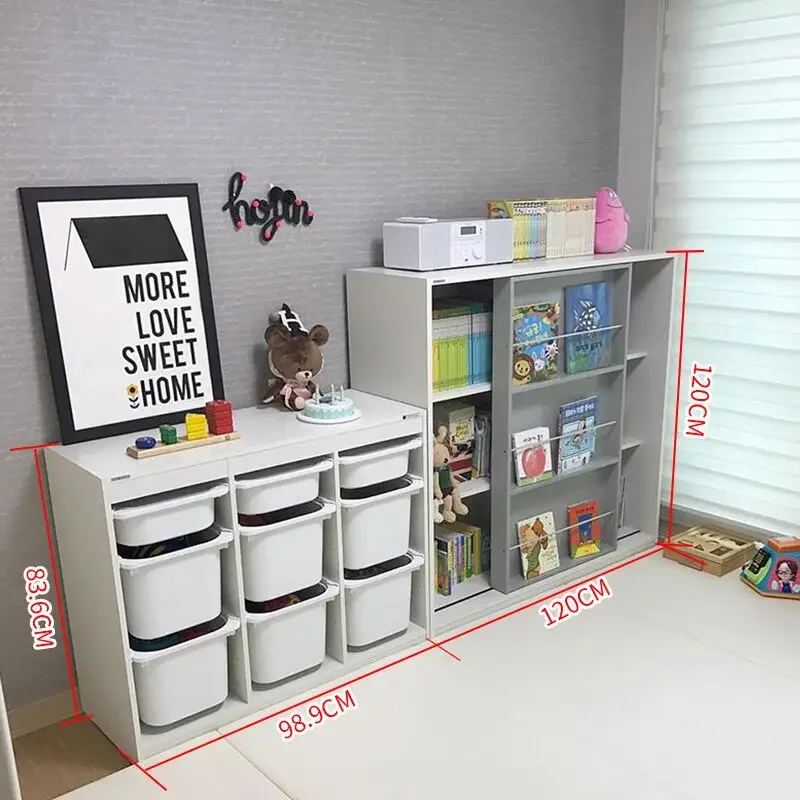 단단한 나무 어린이 책장 디스플레이, 그림 책 보관 정리함, 푸시 풀 책장, 아기 장난감 가구, WKBC