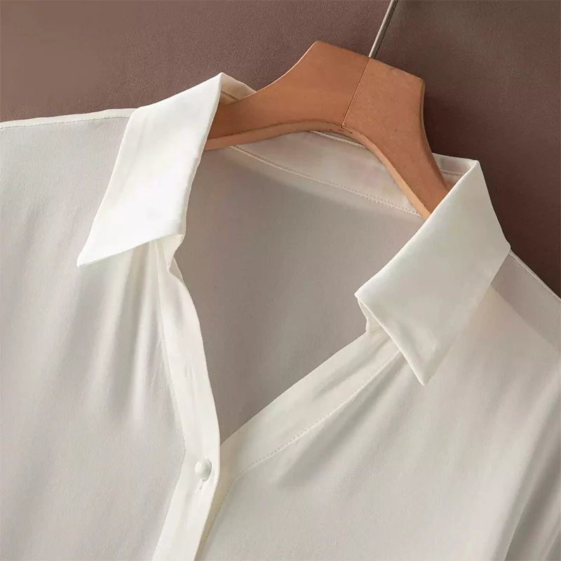 93% Mulberry Silk 7% Spandex V-neck White Color Cap Sleeve Women Shirt Top T-shirt Blouse Office Work FF090