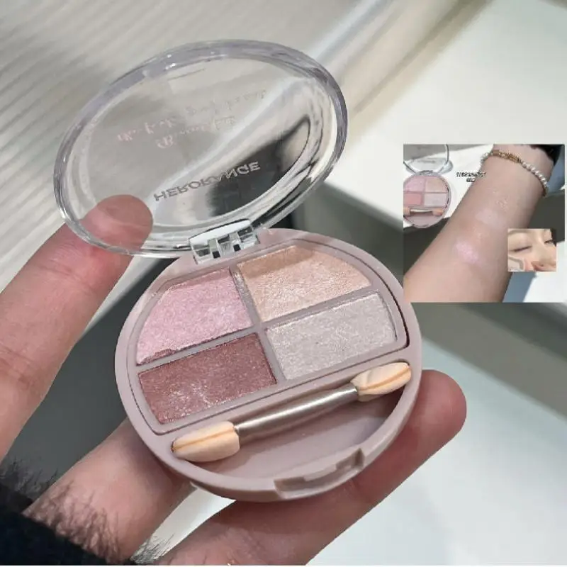 1 Stück HERORANGE 4-Farben-Lidschatten-Palette Schimmer Glitzer Mit Pinsel Natürlicher Augenlid-Schmetterlingskontur-Eyeliner Augen-Make-up Kosmetik