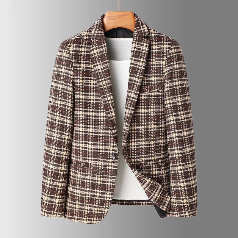 High-end Fabric Leisure Spring and Autumn Thin Fashion Suit Korean Plaid Casual Clothes Single West Mens Coat Tide Blazer Hombre