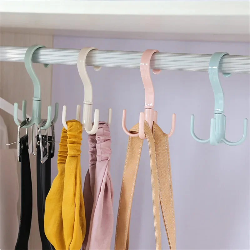 Multifunctional Punch-free 4 Claws Rotating Hook Coat Hanging  Rack Household Bags Clothes Belts Ties Scarf Storage Organizer