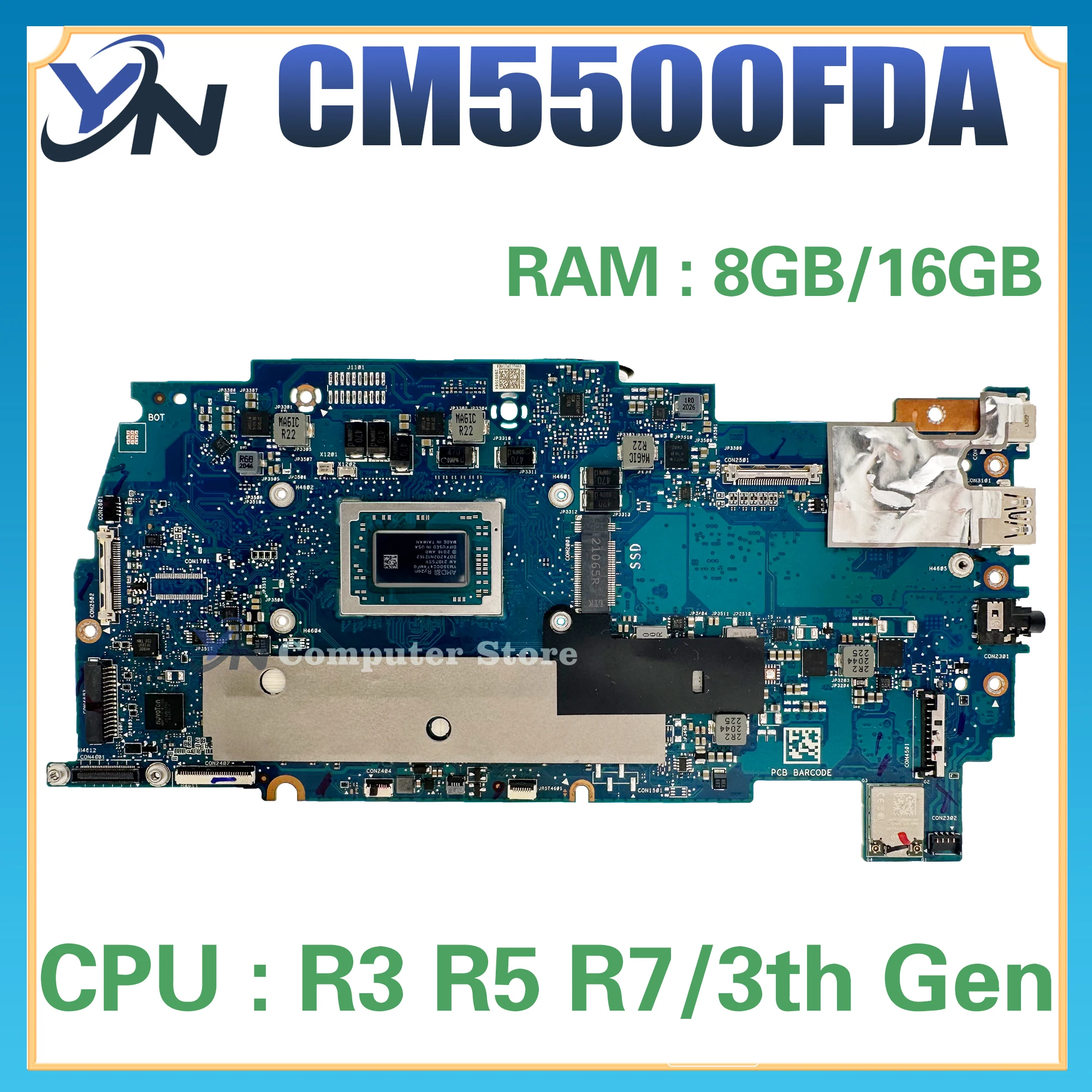 

CM5500FDA Mainboard For ASUS Chromebook Flip CM5 CM5500 CM5500FD Laptop Motherboard W/R3 R5 R7 CPU RAM-8GB/16GB 100% Test OK