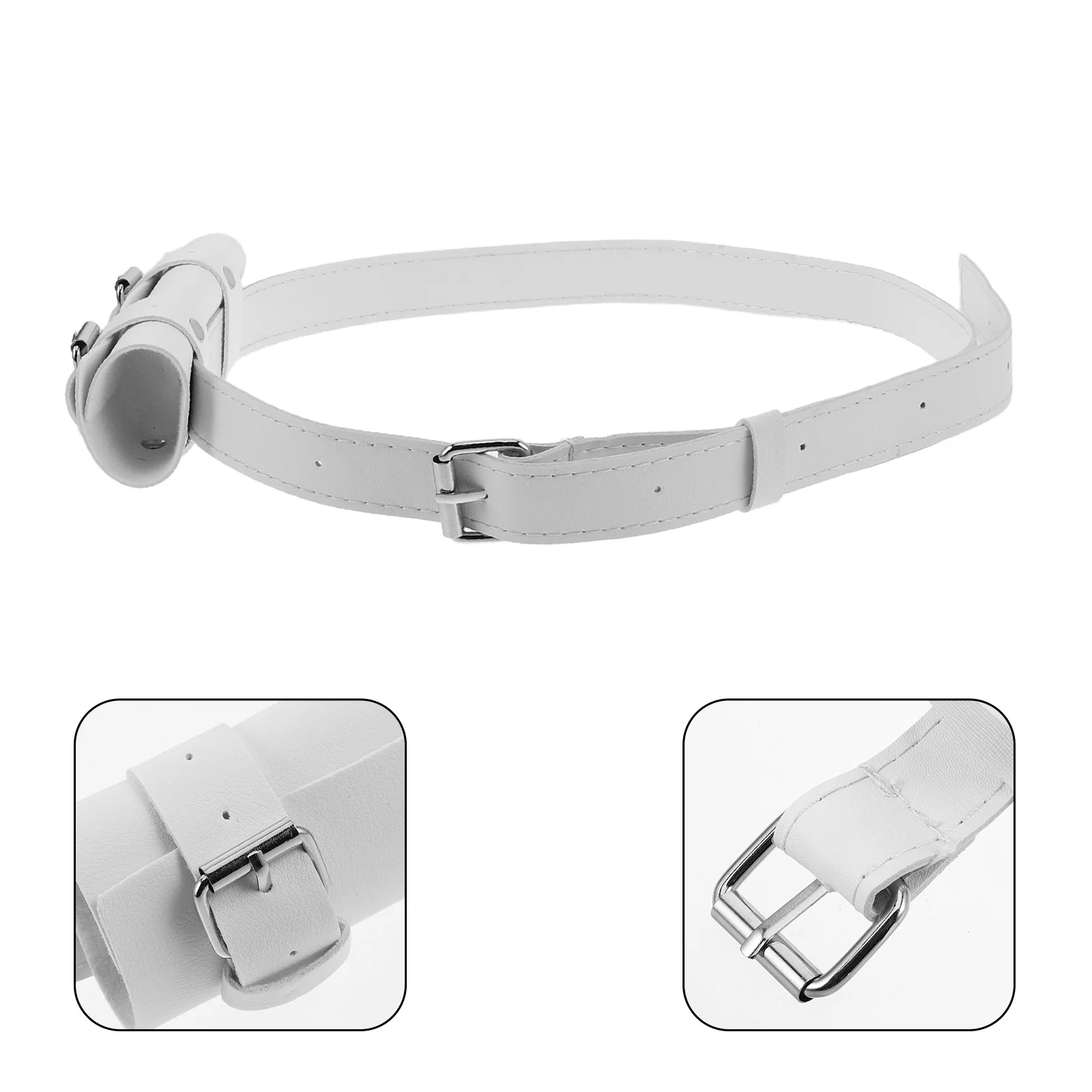 

White PU Sword Belt Hanger Adjustable Comfortable Single Sword Holder Waist Strap for Medieval Cosplay Stage Performance Outdoor