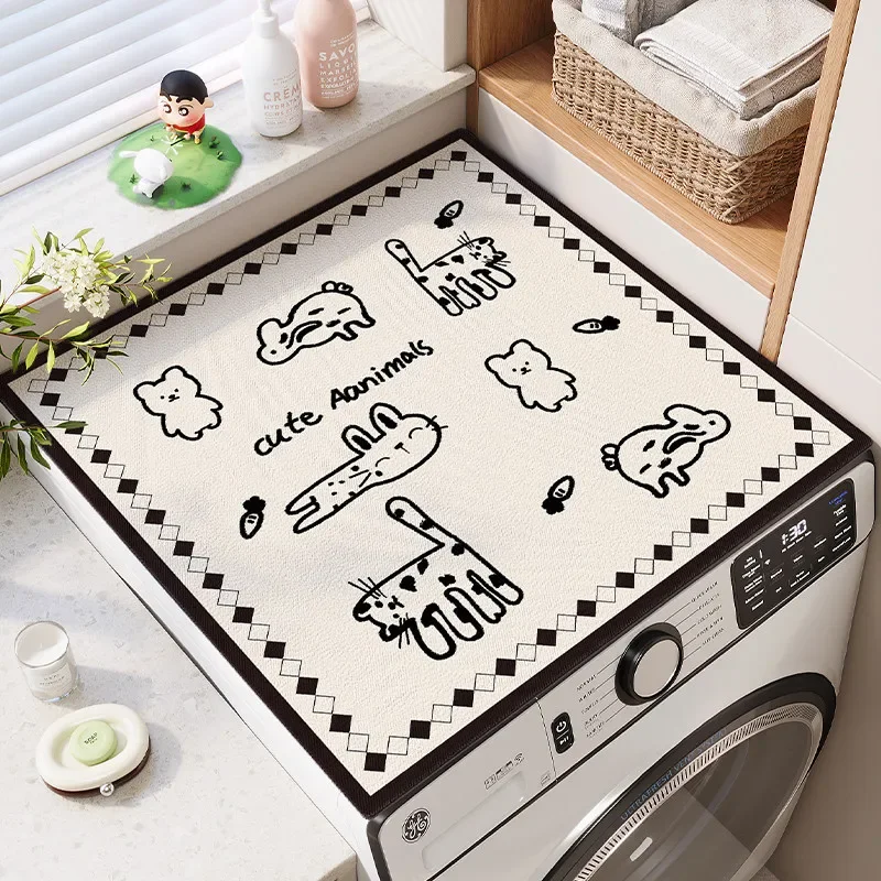 VIKAMA Line Cartoon Animal Washing Machine Top Cover Mat Diamond Border Print Waterproof Anti Dust Dryer Cabinet Surface Pad