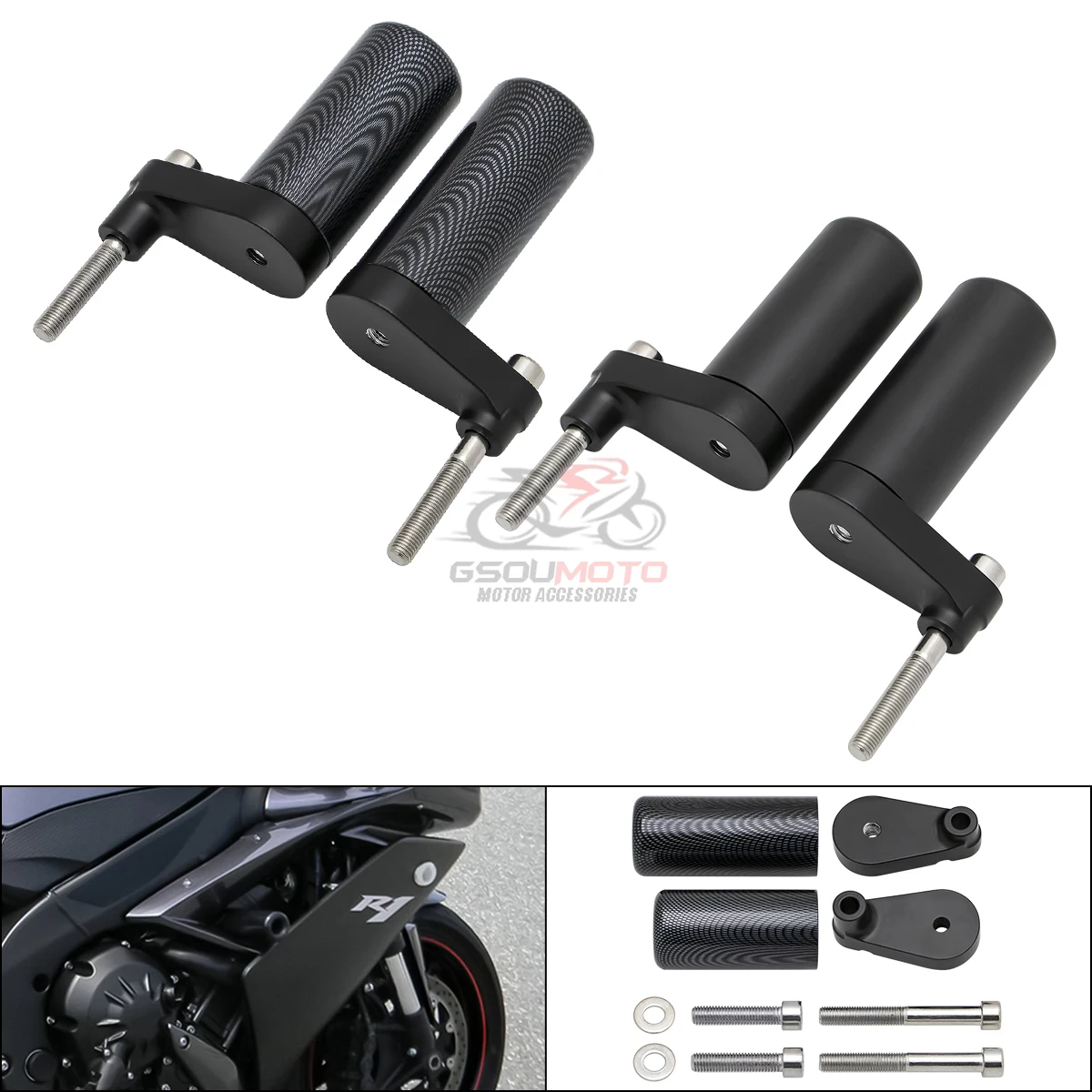 New Motorcycle Accessories Black No Cut Frame Sliders Crash Falling Protection For Yamaha YZF-R1 YZFR1 YZF R1 YZF1000 2007-2008
