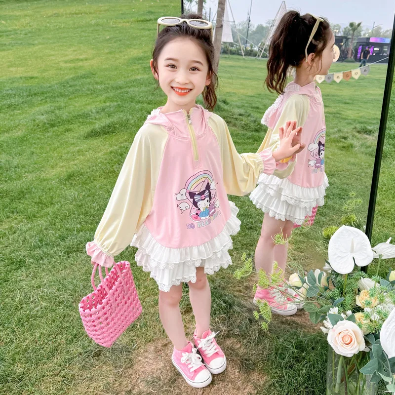 Anime Sanrios Jas Cartoon Kuromi Meisjes Dunne Zonnebrandcrème Jasje Kinderen Lange Mouwen Casual Jas Cartoon Hoodie Outwear Kinderkleding