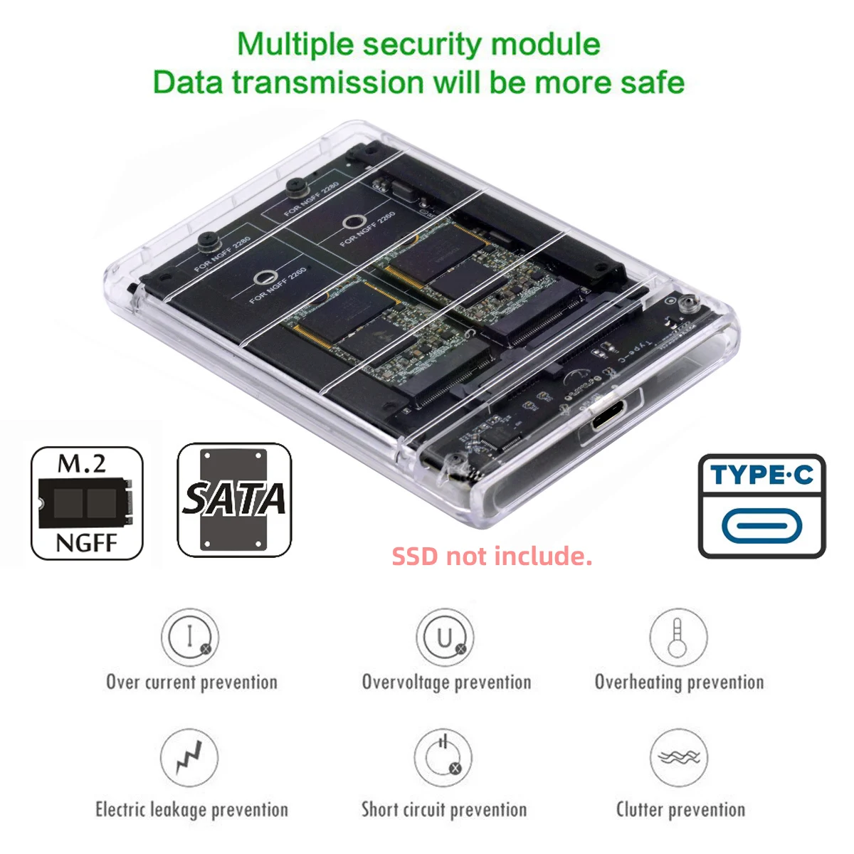 USB3.0 Type-C USB-C 2.5inch SATA Combo Enclosure JBOD Raid0 Span Bridge Dual NGFF B+M-Key M.2 SSD Card