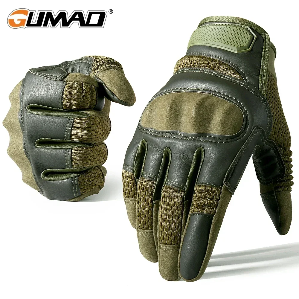 Touch Screen PU Leather Tactical Gloves Army Military Combat Airsoft Hiking Cycling Climbing Shooting Full Finger Mittens Men