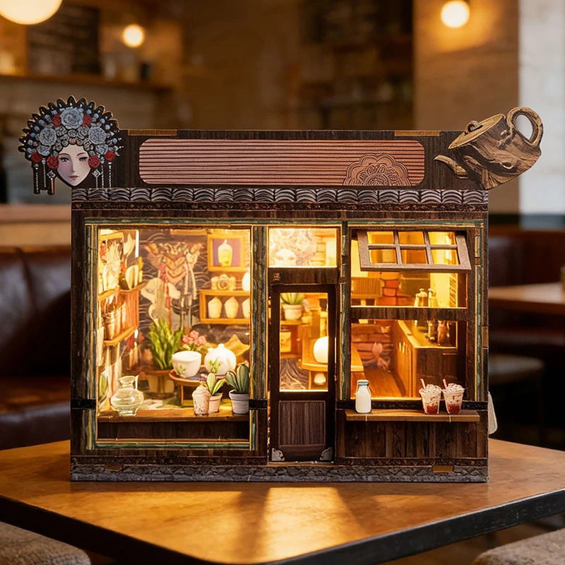 

Деревянный домик для молочного чая DIY: миниатюрный набор-конструктор с мебелью и LED-подсветкой, кукольный домик для подарков друзьям на день рождения