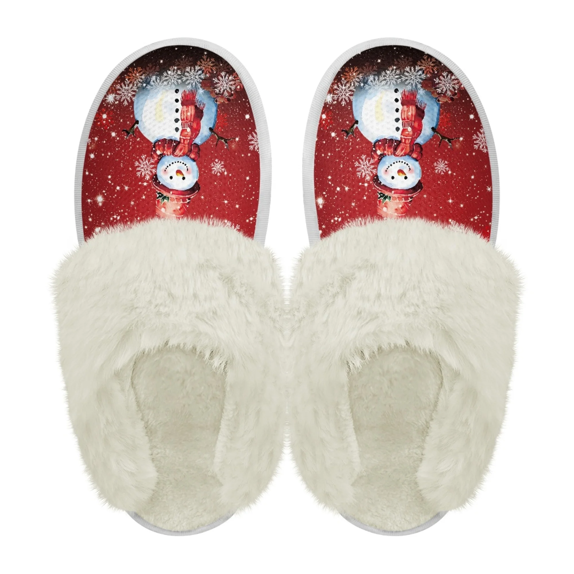 NSTANTARTS Women Flat Cotton Slippers Christmas Smiling Snowman Anti Slip Casual Comfortable Indoor Winter Shoes Keep Warm