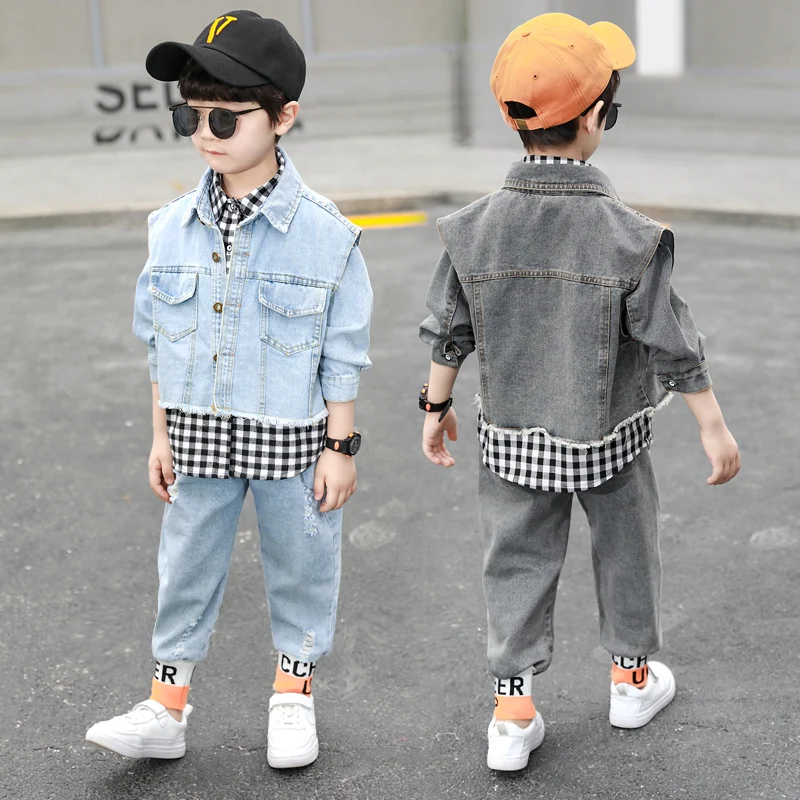 Autumn boys clothes sport suit set 2022 new casual full sleeve denim children's clothing cotton 3 pieces for 4 to 14 years