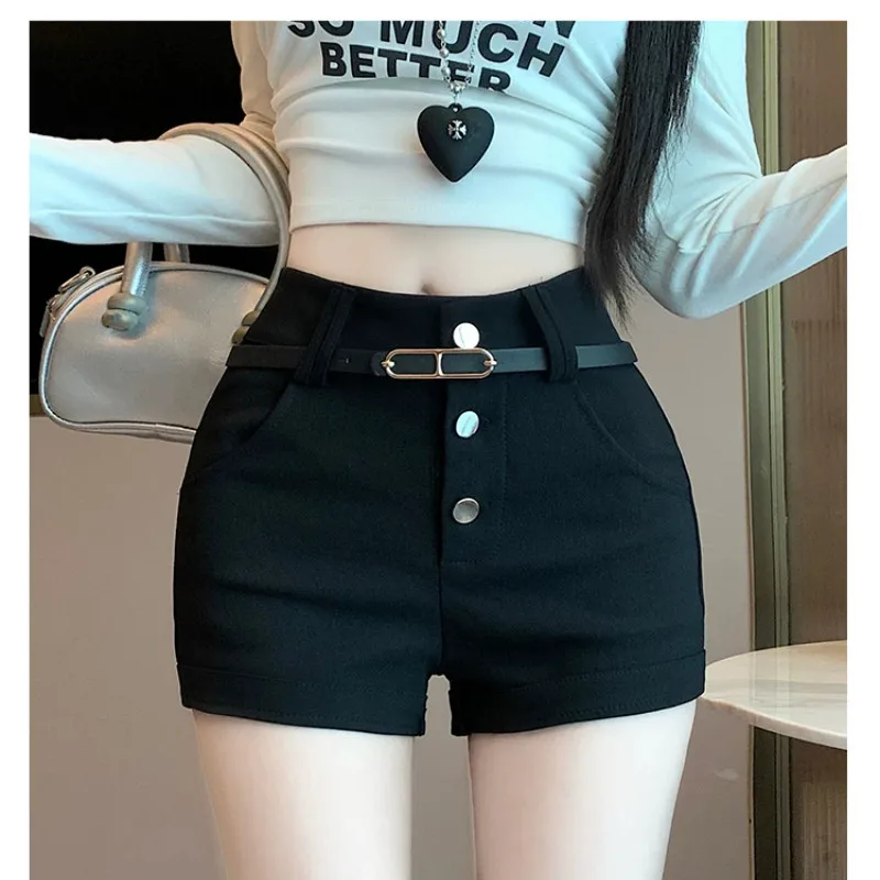 American Style Hot Girl High Waist Short Pants Women's Tight Straight Leg Three Button Slimming A-Line Casual Trousers