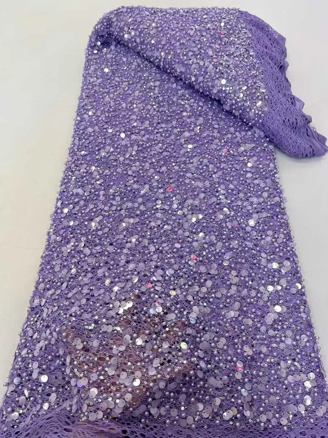 African Beaded French Luxury Sequins Heavy Lace High Quality Embroidery Sequins Lace Fabric For Evening Party Dress