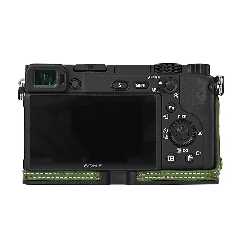 Pu Lederen Case Camera Tas Half Body Base Protector Voor Sony A6400 A6300 A6100 Beschermende Opening Bodembedekking Met Polsband