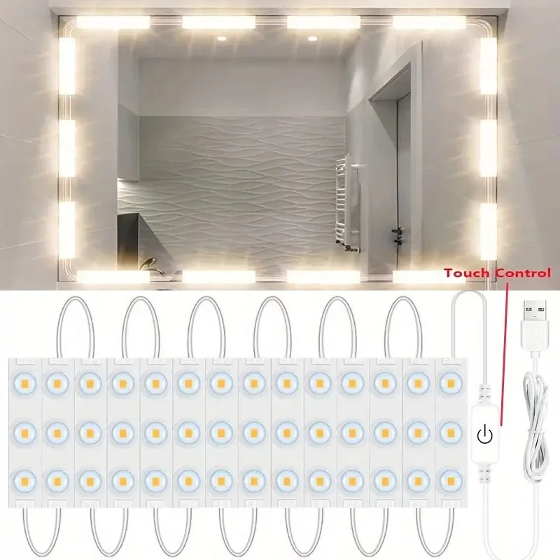 Luz de espelho LED regulável com interruptor de toque USB, Vanity Light, lâmpadas para maquiagem, armário de quarto, 42 LED, 5V