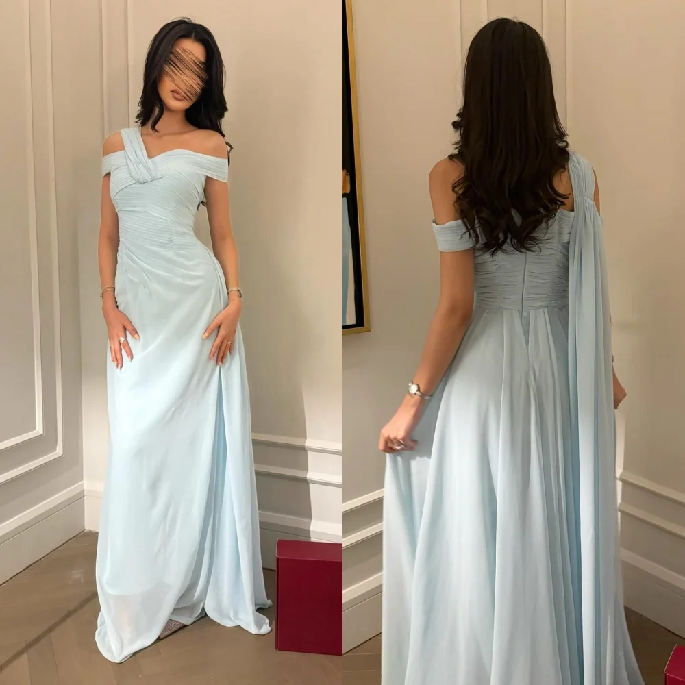 

Customized Pastrol Chiffon Pleat A-line Off-the-shoulder Long Dresses Bespoke Occasion Celebrity Exquisite Simple