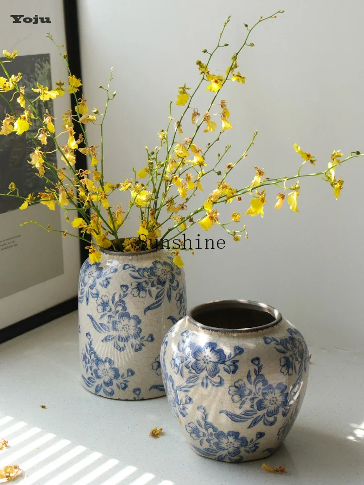 New Chinese retro ceramic peony vase living room flower arrangement hydroponic ornament