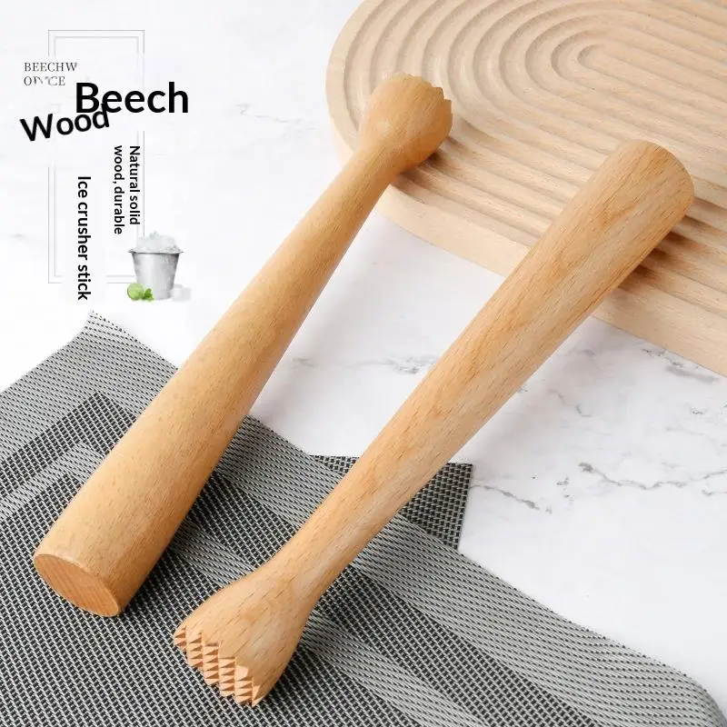 [New] 1Pcs Ice Muddler Wooden Pestle Beech Material Bar Kitchen Cocktail Tool Ice Muddler Sturdy Swizzle Sticks