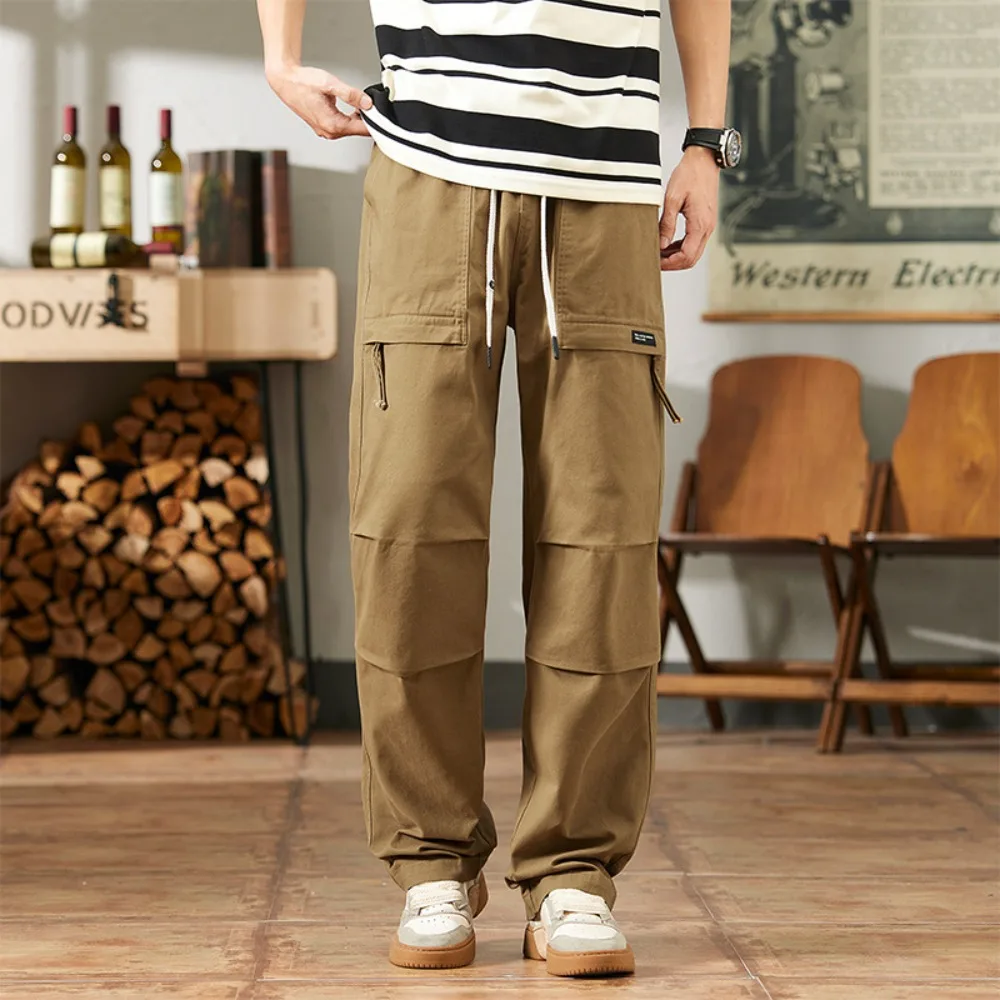 

Spring Autumn Long Pants Cuffed Sweatpants Sporty Casual Loose Fit Pure Cotton Work Trousers Men's American High Street Style