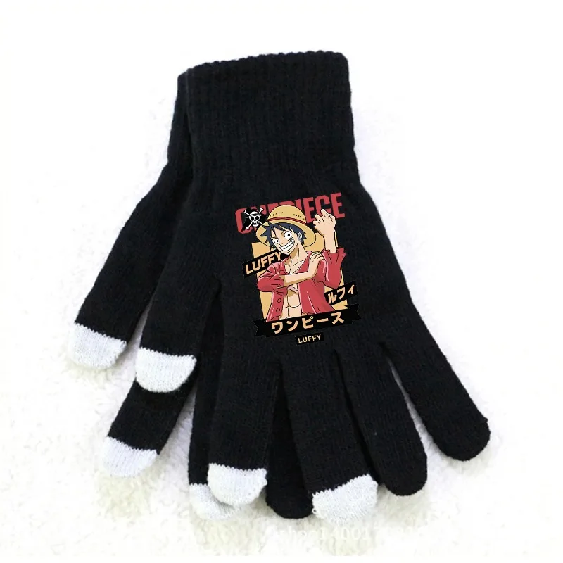 New One Piece Winter Touch Screen Gloves Luffy Zoro Warm Stretch Knit Mittens Imitation Wool Full Finger Crochet Thicken Gifts